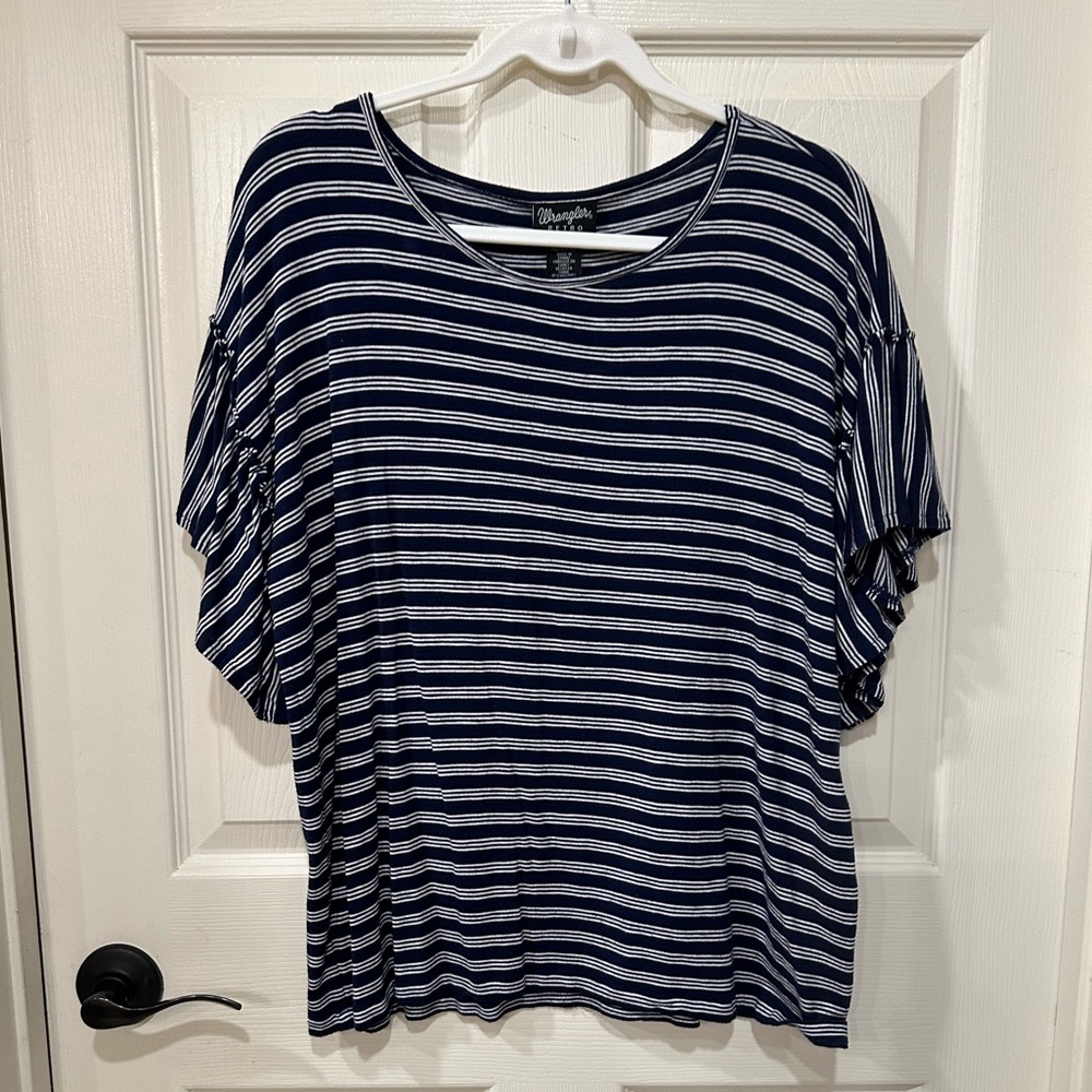Wrangler Retro Navy with White Stripes Ruffled
Top XL